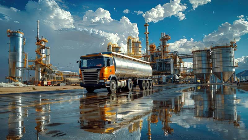 تصویر از تانکر مخزن استیل در پالایشگاه