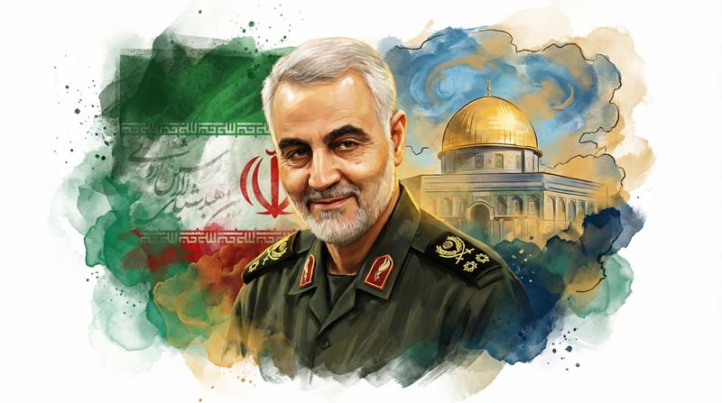دانلود تصویر باکیفیت سپهبد سلیمانی و پرچم ایران و مسجد الاقصی