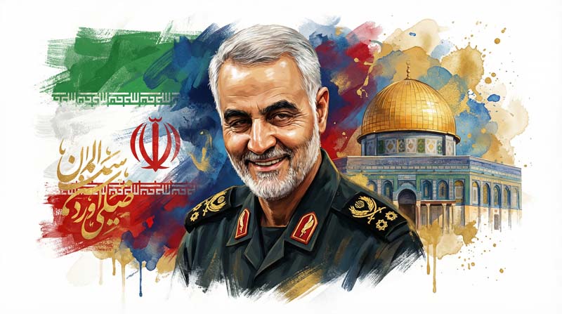 دانلود تصویر باکیفیت قاسم سلیمانی و پرچم ایران و قدس