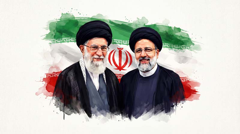 تصویر امام خامنه ای و شهید رئیسی با پرچم ایران
