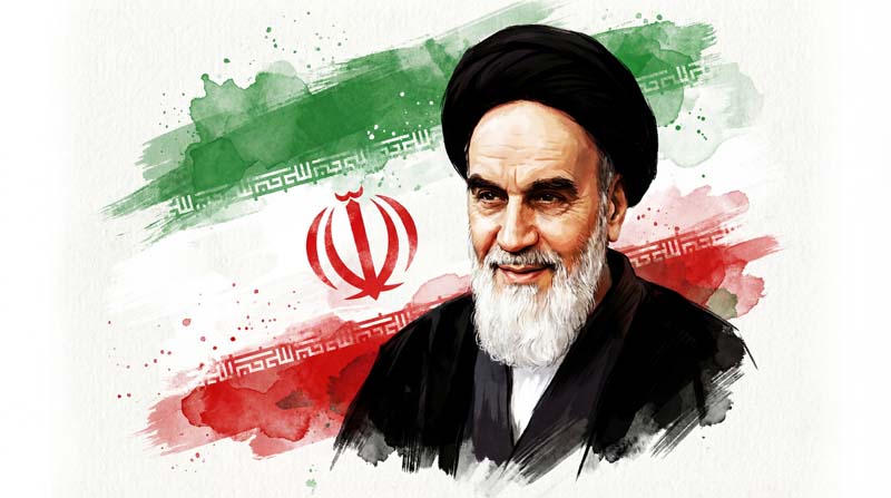 تصویر نقاشی امام خمینی و پرچم ایران