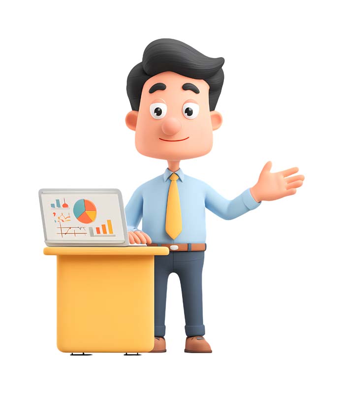 دانلود طرح مرد کارتونی با لپ تاپ و نمودار