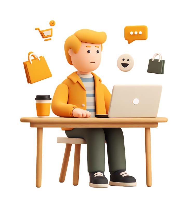 دانلود طرح مرد کارتونی در حال خرید اینترنتی