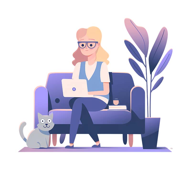 دانلود طرح خانم کارتونی با لپ تاپ و گربه