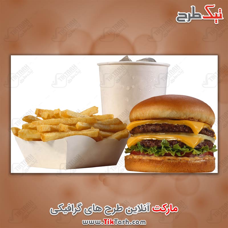ساندویچ چیزبرگر با نوشابه و سیب زمینی
