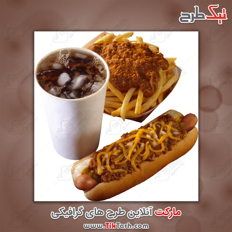 ساندویچ هات داگ و نوشابه و سیب زمینی