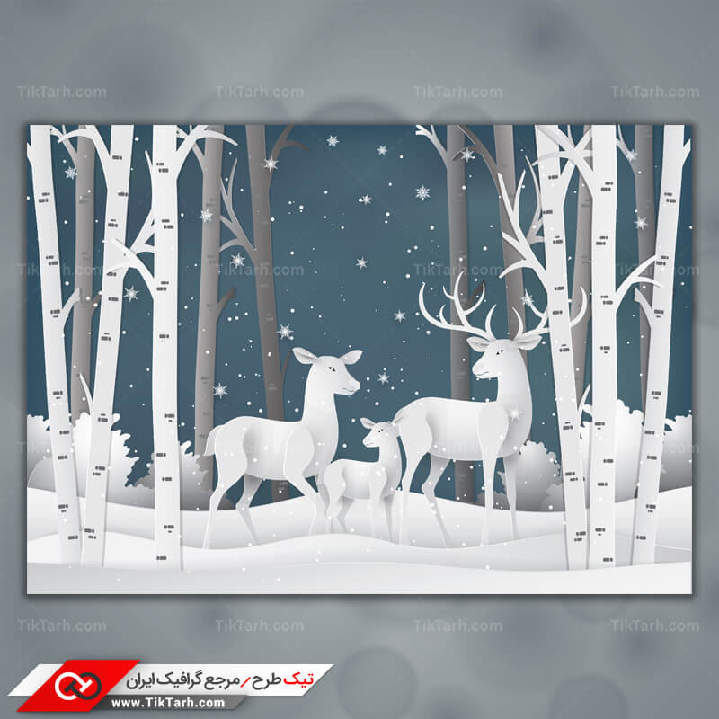 دانلود پس زمینه طراحی با طرح گوزن ها در برف جنگل