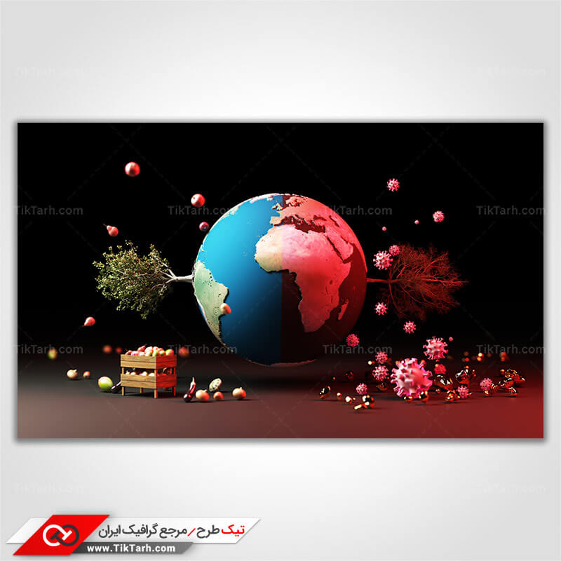 عکس گرافیکی با کیفیت میوه ها در مقابل ویروس