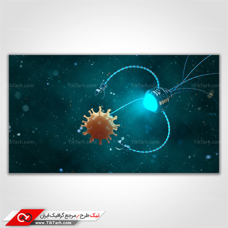 عکس گرافیکی با کیفیت ویروس در چنگال تکنولوژی
