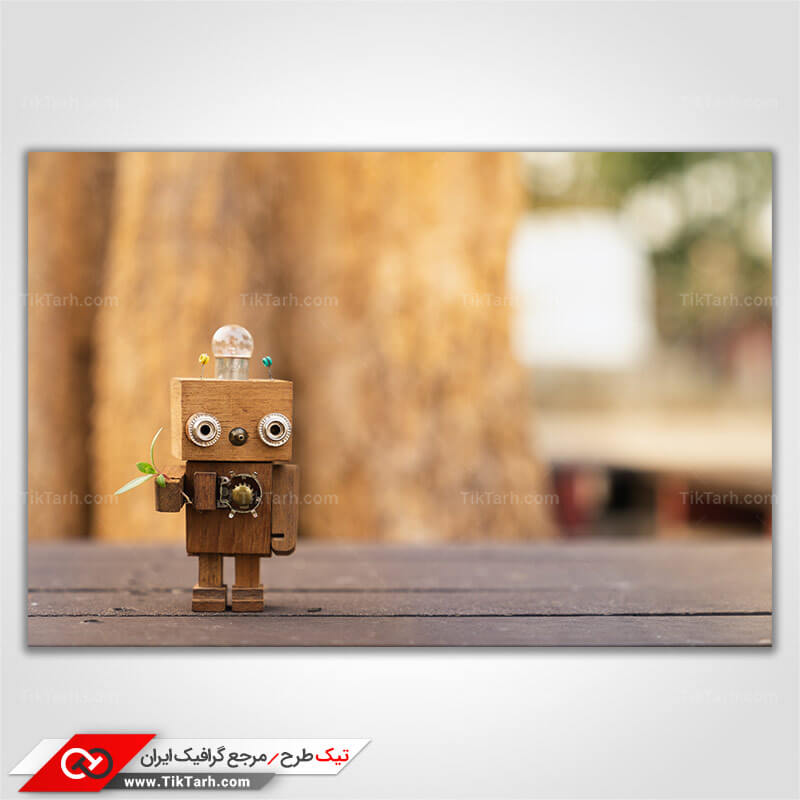 دانلود تصویر با کیفیت ربات کوچک چوبی