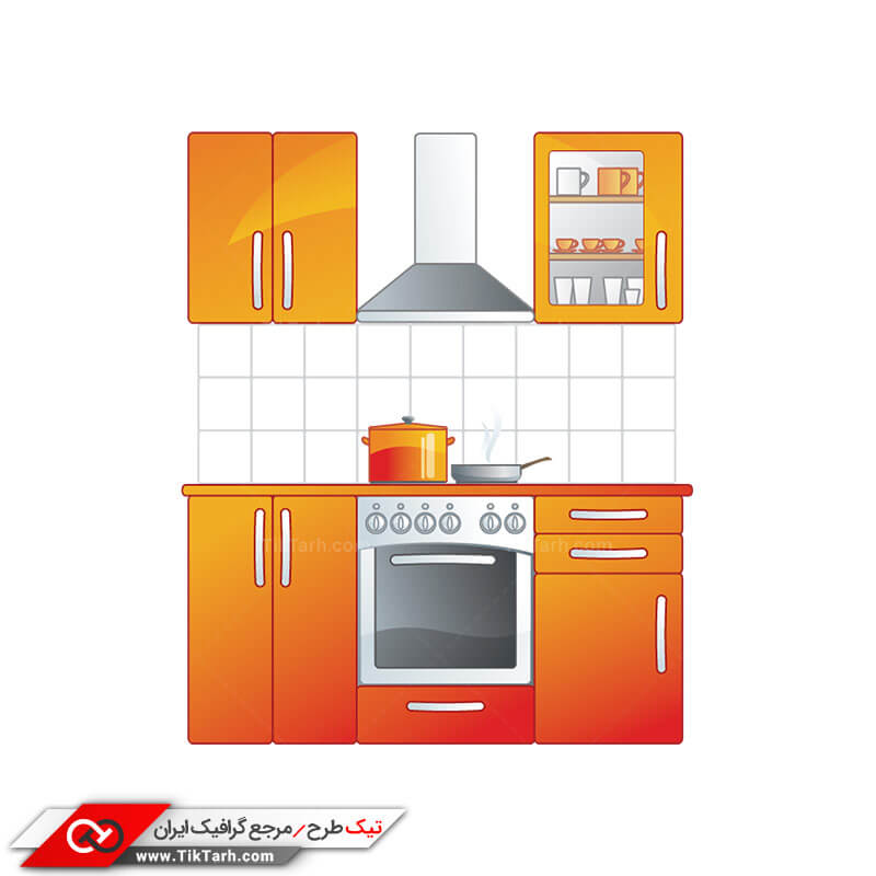 طرح کلیپ آرت کابینت های نارنجی آشپزخانه