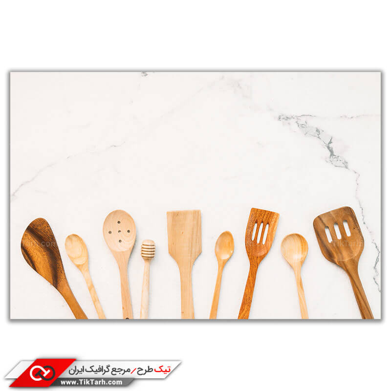 عکس گرافیکی باکیفیت سرویس قاشق و کفگیر چوبی