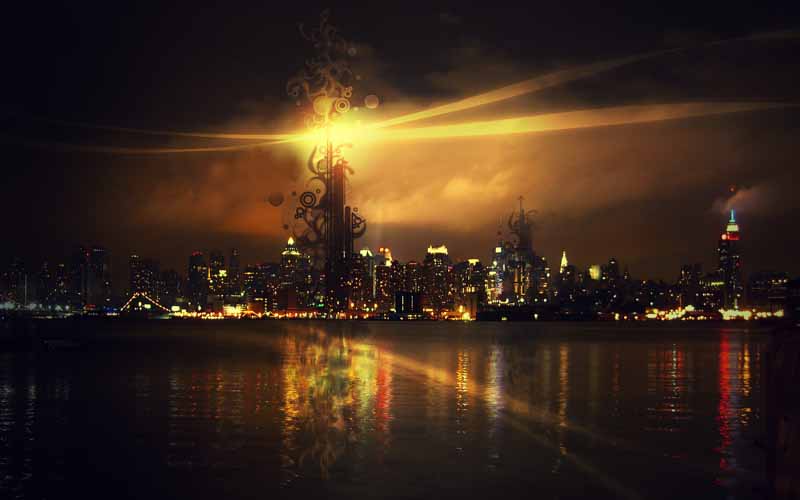 دانلود عکس لارج فرمت شهر ساحلی در شب