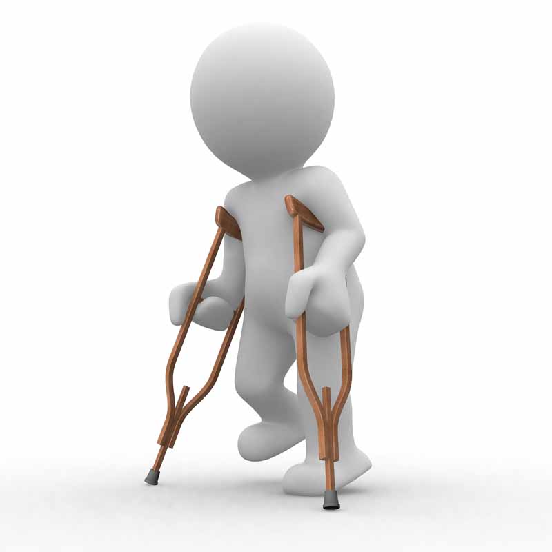 عکس آدمک با پای شکسته و عصا