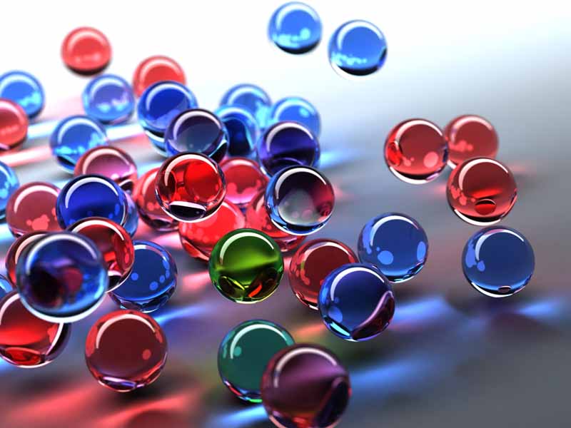 عکس سه بعدی تیله های قرمز و آبی