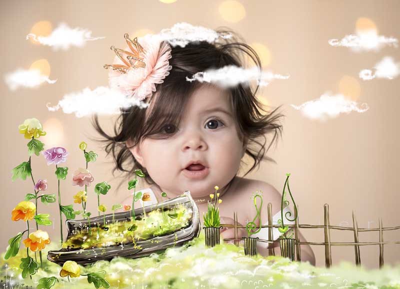 قاب عکس لایه باز کودکانه با طرح باغچه