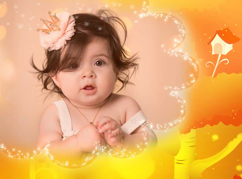 قاب عکس لایه باز کودکانه درخت و کلبه