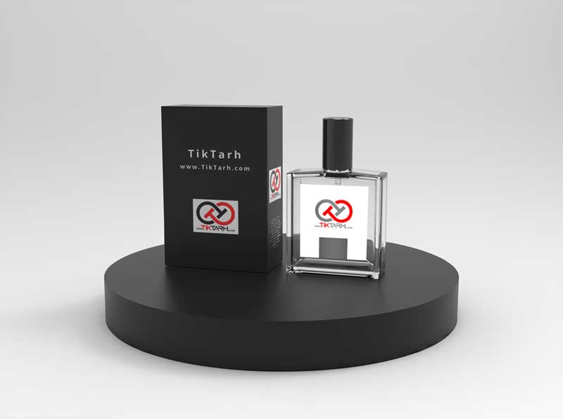 موکاپ قوطی و شیشه ادکلن روی سکو