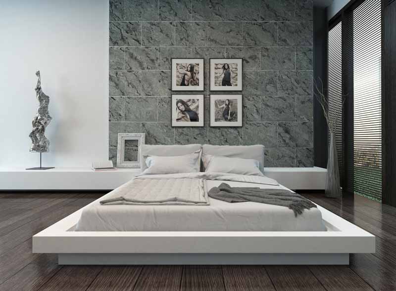 عکس با کیفیت از اتاق خواب دیوار طوسی