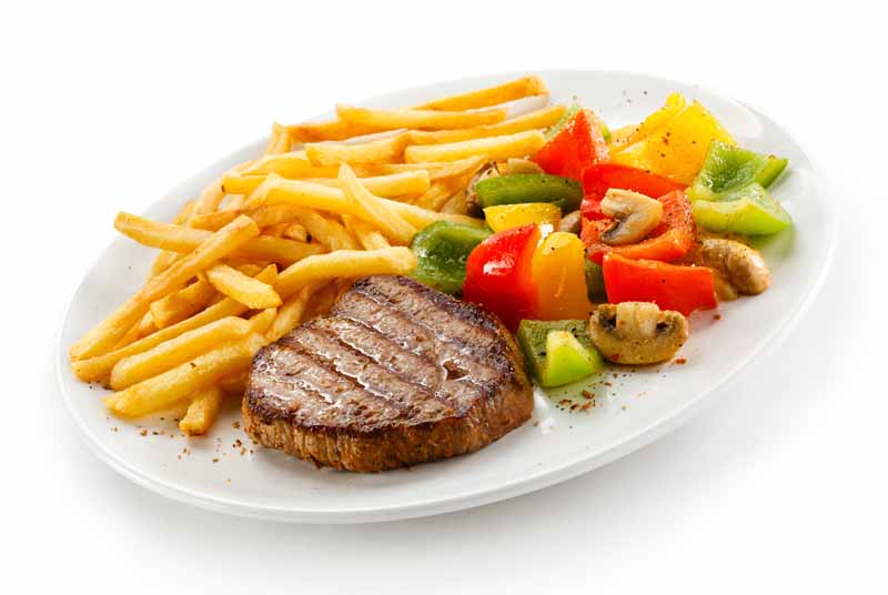 تصویر لارج فرمت از استیک و سیب زمینی