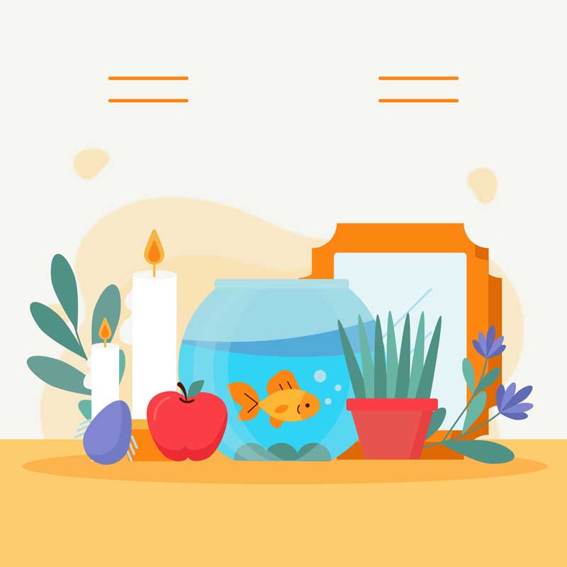 طرح لایه باز پس زمینه تنگ ماهی و سیب