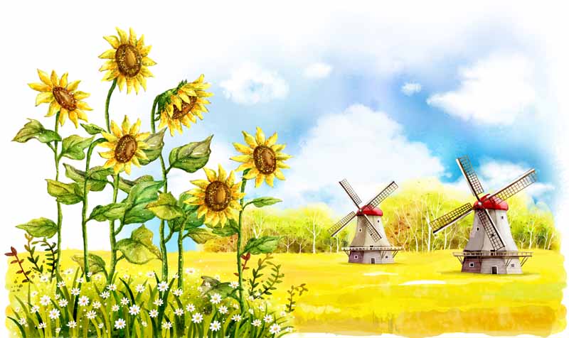 دانلود عکس از  آسیاب بادی و گل