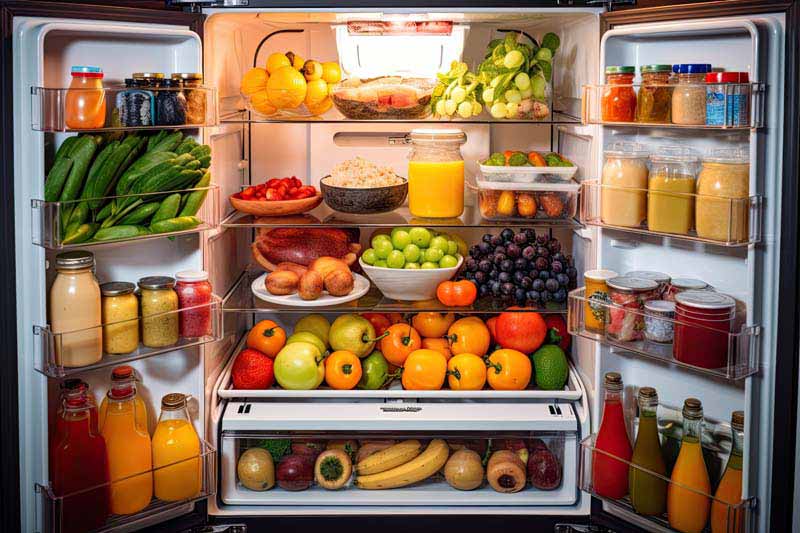 عکس با کیفیت یخچال پر از میوه