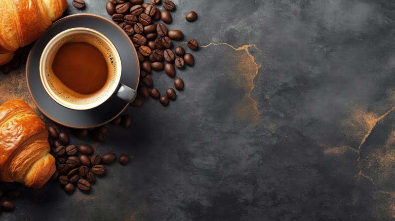 عکس زیبا از قهوه و کروسان